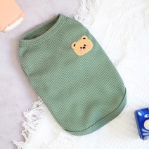 강아지 쿨 티 곰돌이 순면100% 민소매 반려견 여름옷 천연섬유 통기성 순면 티S-2XL, 그린