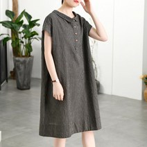 플라이웡 코튼 롱원피스 라운드넥 풍기인견 인견원피스 편안한 리넨 여성 인견 반팔 오버핏