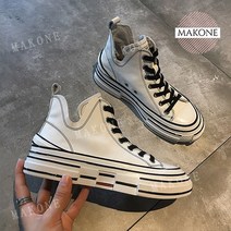 Makone 상표등록 캐주얼 여성 키높이 하이탑스니커즈 2021년 통굽캔버스화 키높이여자운동화