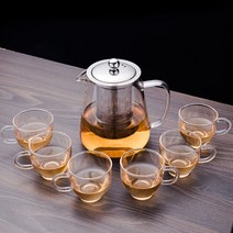 유리분차기 두꺼운 내열티포트 펄럭이는 티워터 식기 유리티포트, T10-차박6 작은 잔, C06-800ml 꽃차주전자