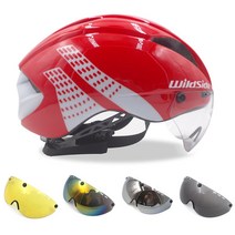 자전거 헬멧로드 Mtb 통합 트라이 애슬론 타임 트라이얼 자전거 헬멧 남자 스피드 레이스 헬멧 선 바이저 5 렌즈 에어로 고글 장비, [01] M, red white