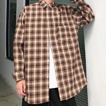 마켓UB 남자셔츠 따뜻한 색감 레이어드 오버핏 긴팔체크셔츠 (부재시+문자e) 생활DAY6