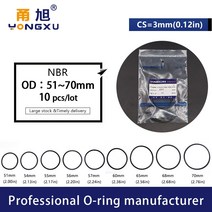 고무오링 패킹 실리콘 오링 고무링 10 개/몫 블랙 NBR 씰링 O-링 CS3mm 두께 OD51/54/55/56/57/58/60/65/68, 07 OD60xID54xCS3mm_01 3mm