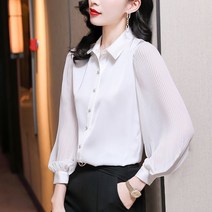 실크 셔츠 여성 패셔너블한 디자인 긴팔 실크 루즈핏 블라우스