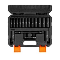 BOEN 1cm(3/8인치) 드라이브 딥 임팩트 소켓 세트 16피스 미터법 세트 7~22mm 7 6cm(3인치) 15 2cm(6인치) 연장 바 6포인트 디자인 Cr-V 스틸 튼튼한, 16PCS Metric