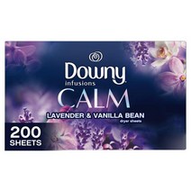 다우니 인퓨전 드라이어 시트 캄 라벤더 200Ct Downy Infusions Dryer Sheets Calm Lavender Vanilla Bean, 1팩