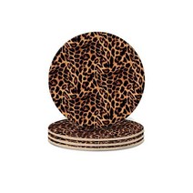 4pcs 흡수성 음료 컵받침 흰색 대리석 황금 직선 패턴 코르크 백킹 홈 오피스용 미끄럼, Leopard