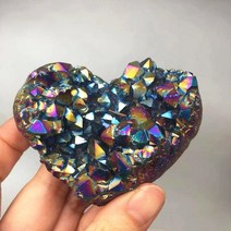 스톤 천연 자수정 지오드 하트 모양의 힐링 티타늄 레인보우 아우라 자수정 원석 크리스탈, 60-80mm