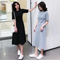 반팔 미디 기본 무지 A라인 원피스 귀여운 해외여행
