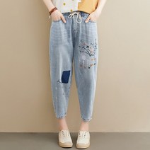 [A주미] 브리코 자수 밴딩 데님팬츠