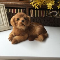 진짜같은 인형 강아지인형 강아지 리얼 동물 리얼한 말티즈 동물인형 진짜같은강아지인형 대형 리트리버 귀여운, 누워있는 골든 리트리버 강아지 다크 컬러 (길이 21c