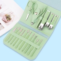 에이와이 프리미엄 휴대용 고급파우치 손톱깎이 발톱깍기 16종 세트, 그린, 그린