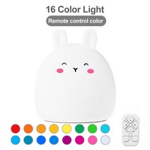 귀여운 토끼 LED 야간 조명 다채로운 실리콘 소프트 터치 센서 테이블 램프 방 장식 침실 침대 옆 Led 어린이 아기용, [06] With remote-B