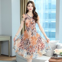 40대여성원피스쇼핑몰 쉬폰 비치 봄꽃무늬 칼라거펠트 앳코너 원피스 빅사이즈