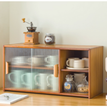 주방 소형 수납장 홈카페 그릇장 미니 진열 원목 찬장, 유리 미닫이 2층 45cm 단층 조절 가능