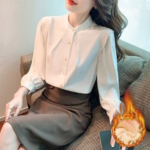 유럽 상품 새로운 유행 패션 서양식 여성용 쉬폰 셔츠 가을과 겨울 바닥 셔츠 여성용 핫 스타일