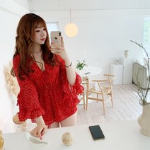 리피니피 나린 도트 프릴 쉬폰 미니 원피스 점프수트