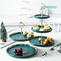 유럽 스타일 홈 파티 2단 3단 디저트 접시 Esyuse 증정, 화이트 3층