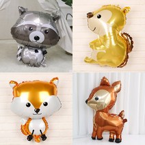 동물 풍선 세트 4p 장식 용품 생일 홈 파티 너구리 여우 다람쥐 노루 아기 소품, 동물 생일 파티 풍선 세트 4p