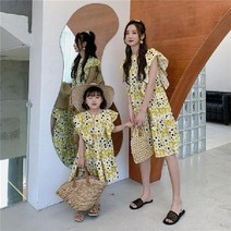 해외엄마랑딸 커플 피크닉 여아 나시 프릴 코튼 루즈핏 롱원피스 도트 땡땡이 프린트 원피스
