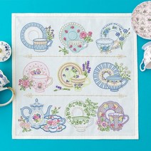 홈카페 인테리어 프랑스자수키트 꽃찻잔 47*47cm 호비라호비레 운화공방, 1개