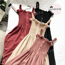 Makone 상표등록 오픈숄더 어깨끈 쉬폰 달콤한 요정 해변 여행 원피스 TVD12