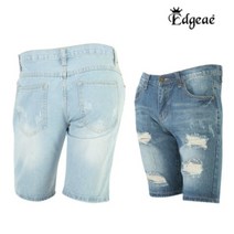 [기타] 남성 여름 찢어진 워싱 데님 팬츠 면 5부 청 반바지