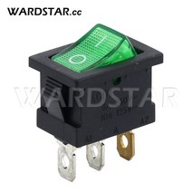 KCD1 로커 스위치 6A250VAC/10A125VAC 3 핀 2 위치 ON-OFF I/O 푸시 버튼 전원 빨간색/녹색 조명 포함 15x21mm 5 개, [02] Green-15x21mm