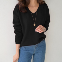 데일리앤 리펠 여성 브이넥 루즈핏 베이직 니트