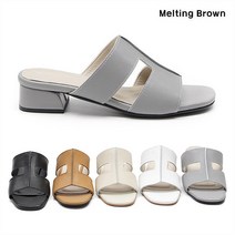 로즈블로썸 멜팅브라운 여성 캐주얼 로우힐 가죽 뮬 슬리퍼 4cm (7279735)