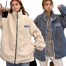 리더스타 여성점퍼 불루+화이트 2장 기모 오버핏 겨울 후리스 점퍼 후드집업 집업류