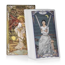 초보타로 예쁜 타로 카드책 le tarot 골든 아르누보 카드 영어 PDF 가이드북 데크 파티 게임 운명 점술 일상 마녀 보드, 78PCS