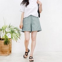 [리더스] 여자 여름 린넨 반바지 통넓은 짧은팬츠 소라색