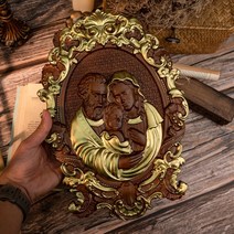 천주교 선물 성가정상 장식품 성탄절 나무 조각 가톨릭 성인 아-4, 2.10 inches - outline in gold