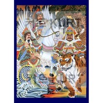 불교 종교 무속 탱화 제작 비즈 용 호랑이 삼장군 비즈 보석십자수 재료 세트, 90x115cm 전체 원형 큐빅