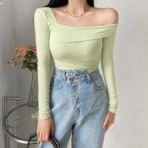 바보사랑 (1+1) 최애완벽핏 언발 오프숄더 슬림 티셔츠(tee1173).드레스날다