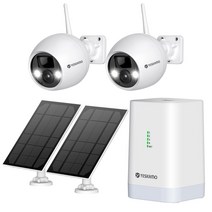 YESKAMO 예스카모 4채널 400만 화소 배터리 무선 태양광패널 CCTV 카메라 세트, 태양광패널 배터리 카메라 2세트+베이스 스테이션 1대
