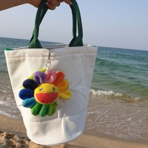 (해바라기 스마일브로치)(지퍼 후크)원통형 스타벅스 에코백 (베이지 검정 아이보리)다양한 실용만점 신발주머니 텀블러가방 스벅원통백