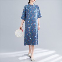 휴양지원피스 엄마돌원피스 돌맘드레스 신상품 스탠드 칼라 프린트 꽃 빈티지 중국 스타일 봄 여름 드레스