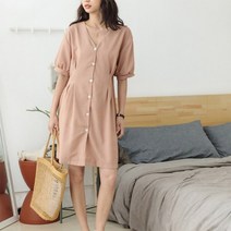 코지 여성 여름 데이트룩 브이넥 퍼프소매 H라인 청순한 러블리 원피스