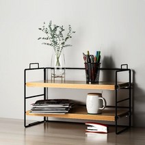 식탁위 선반 2단 우드 선반 틈새미니선반 미니 모던 데스크 조립 선반 오동나무, 블랙