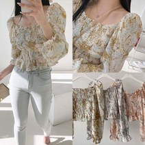 멋쭈 마블 나염 스모크 프릴블라우스 3color
