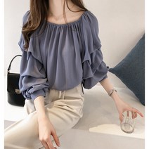 일자 칼라 오프숄더 블라우스 여성 루즈핏 블라우스 상의 날씬해 보이는 단색 블라우스