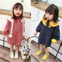 뿜이네 키즈여아 카라원피스 원피스 체크원피스 둥이룩 둥근카라원피스