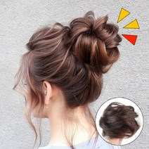 온리정 똥머리가발 셀프 올림머리 부분가발 펌스타일 헤어 고탄력 밴드형, 다크 브라운