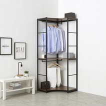 [에타홈] 드레스룸 원룸 공간활용 ㄱ자 코너 좁은방 모서리 옷방 시스템 행거 장 옷장 인테리어, 멀바우