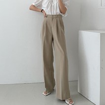 뜨개진 여성용 레이온 핀턱 와이드 레네스 슬랙스