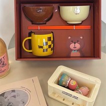 DIDU 귀여운 곰돌이 밥그릇 칼붙이 세트 도자기 종류, 도자기 그릇 세트