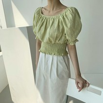 쥬쥬렐라 SALE 스모크 밴딩 크롭 블라우스 (베이지1장)