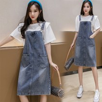 사사로이 여성 원피스 데님원피스 미디청치마 멜빵원피스 데님원피스 귀여운데님원피스 학생원피스 기본청멜빵원피스 체형커버 편안한원피스 사계절 여자데님원피스